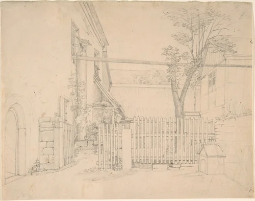 View of a Courtyard in Loschwitz (?) by August Heinrich, drawing, 1800-1822