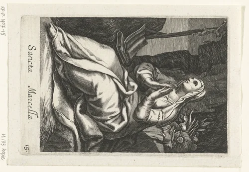 Heilige Marcella van Rome als kluizenares by anonymous, print, 1590-1662
