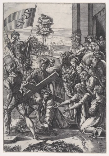 The Bearing of the Cross by Agostino Veneziano, print, 1517