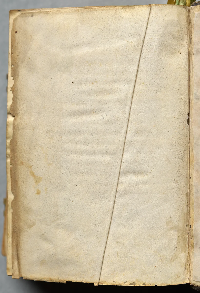 Hours of Charles the Noble, King of Navarre (1361-1425), Blank Fly Leaf by Master of the Brussels Initials and Associates, book, 1400-1410