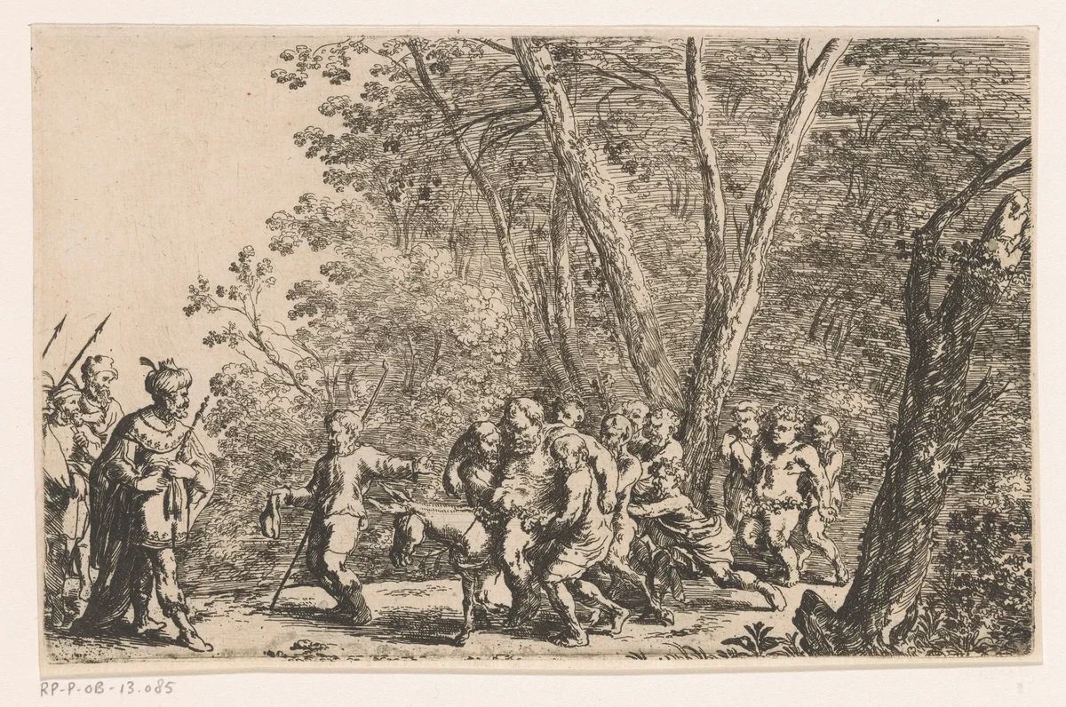 Silenus voor koning Midas gebracht by anonymous, print, 1639-1700