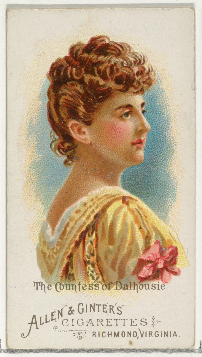 The Countess of Dalhousie, from World's Beauties, Series 1 (N26) for Allen & Ginter Cigarettes by Allen & Ginter, print, 1888