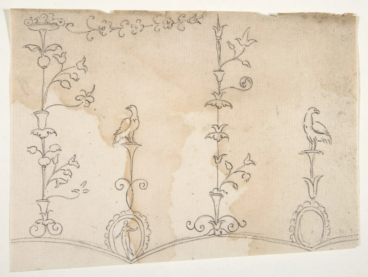 Domus Aurea, unidentified, grotteschi, details (recto) blank (verso) by anonymous, drawing, 1500-1560