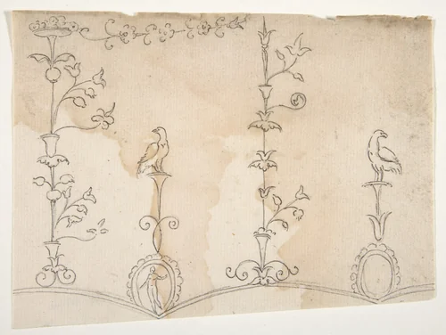 Domus Aurea, unidentified, grotteschi, details (recto) blank (verso) by anonymous, drawing, 1500-1560