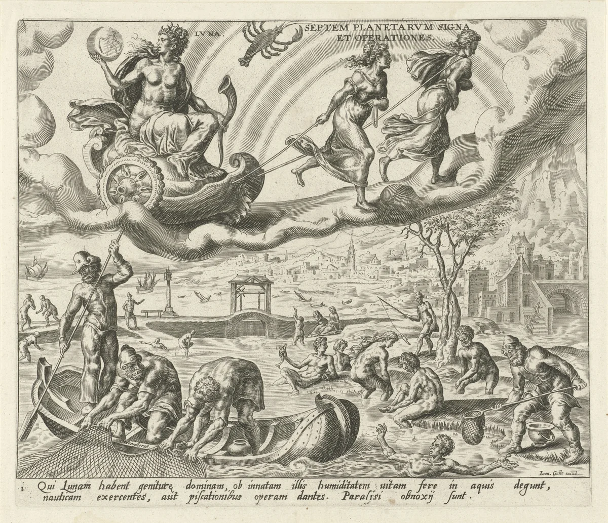 Luna, de maan, en haar kinderen by Harmen Jansz Muller, print, 1566-1570
