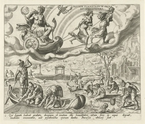 Luna, de maan, en haar kinderen by Harmen Jansz Muller, print, 1566-1570
