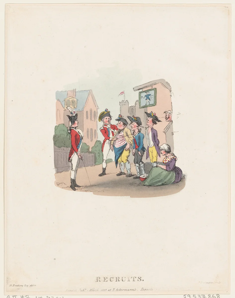 Recruits by Thomas Rowlandson, print, 1803