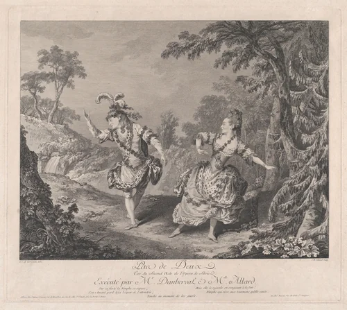Pas de Deux, Tiré du Second Acte de l'Opera de Sylvie: Exécuté par Mr. Dauberval & Mlle. Allard by Jean-Baptiste Tilliard, print, 1762-1772