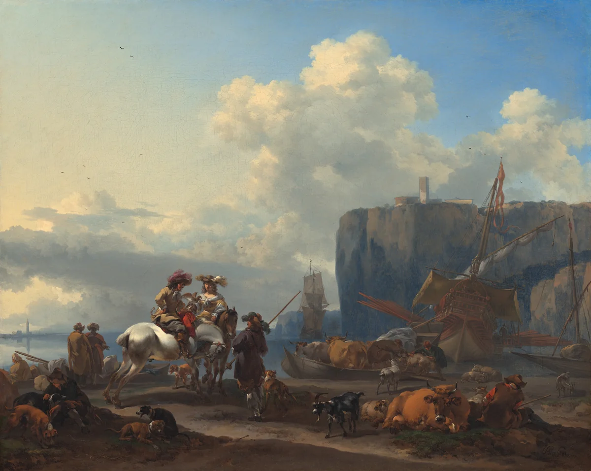 View of an Italian Port by Nicolaes Pietersz Berchem, painting, 1660-1664