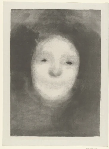 Studie van hoofd van lachende vrouw by Eugène Carrière, print, 1892-1894