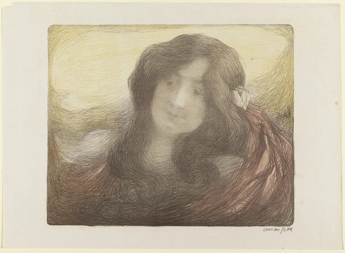 Young Girl with Long Hair by Edmond-François Aman Jean, print, 1898