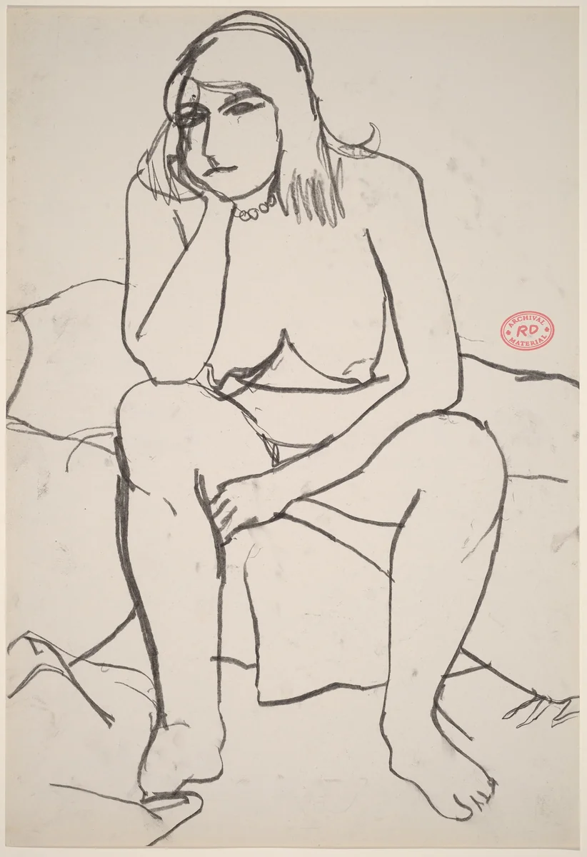 Untitled [seated nude resting her head on her right hand] by Richard Diebenkorn, drawing, 1955-1967