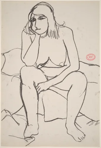 Untitled [seated nude resting her head on her right hand] by Richard Diebenkorn, drawing, 1955-1967
