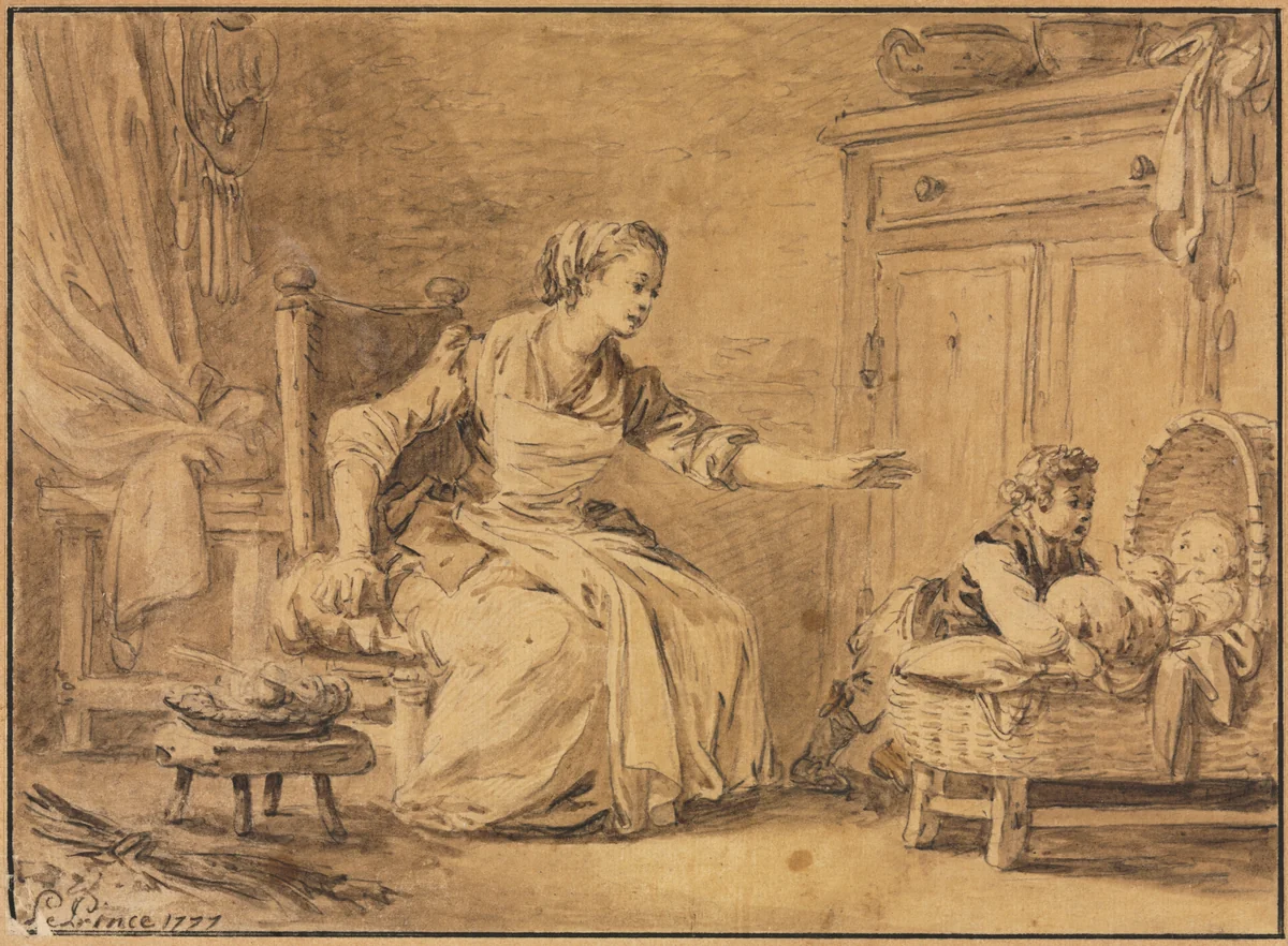 Maternal Solicitude by Jean Baptiste Le Prince, drawing, 1777