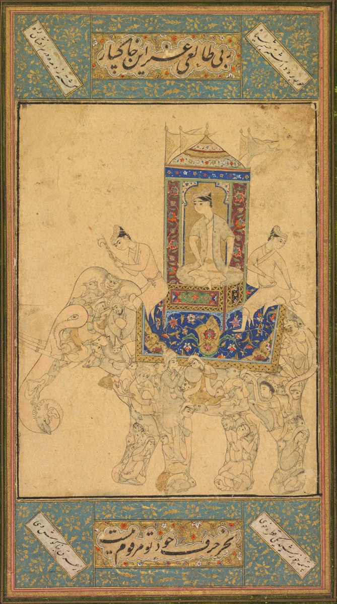 A prince riding a composite elephant by Unknown, painting, 1585-1595