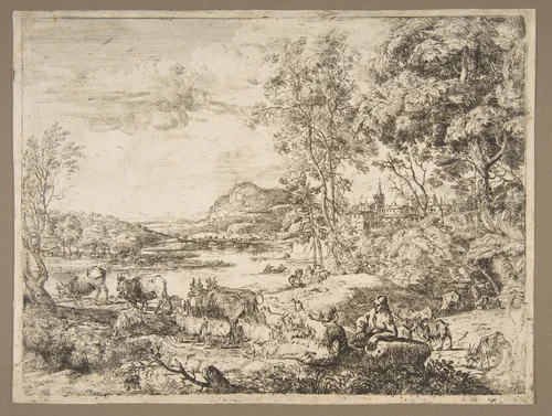 Shepherd and Shepherdess Conversing in a Landscape by Claude Lorrain, print, 1646-1656