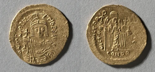 Solidus of Maurice Tiberius by Unknown, metalwork, 583-602