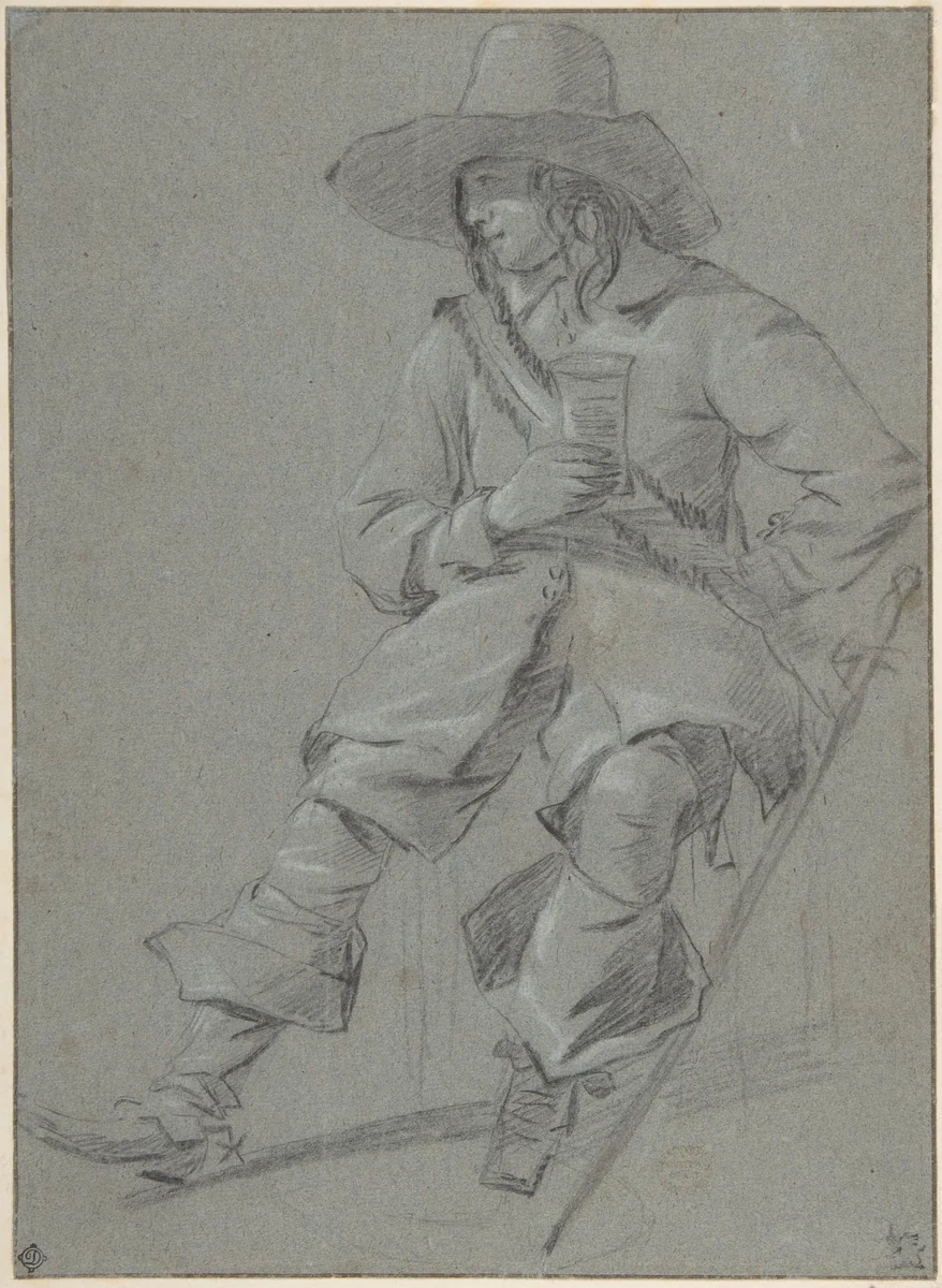 Seated Cavalier with Glass by Gabriël Metsu, drawing, 1642-1667