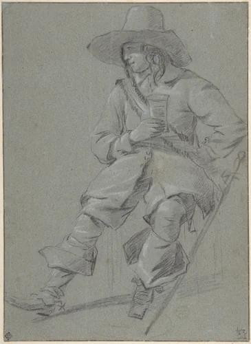 Seated Cavalier with Glass by Gabriël Metsu, drawing, 1642-1667