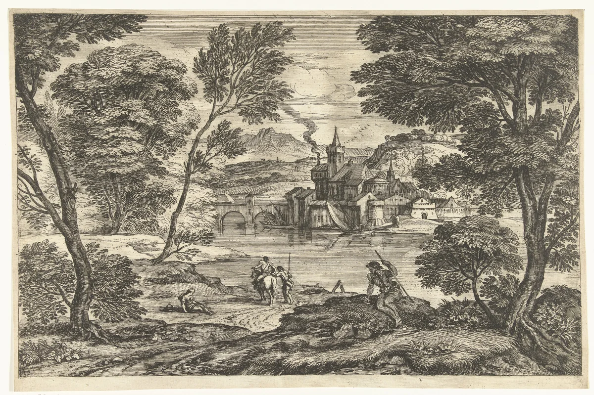 Landschap met man te paard by Adriaen van der Kabel, print, 1648-1705