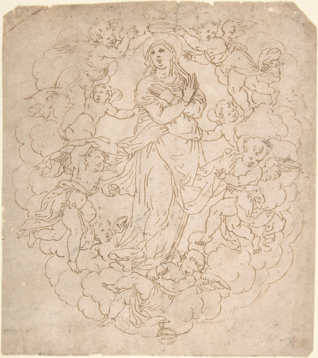 Assumption of the Virgin (recto); Figure Sketches (verso) by anonymous, drawing, 1500-1600