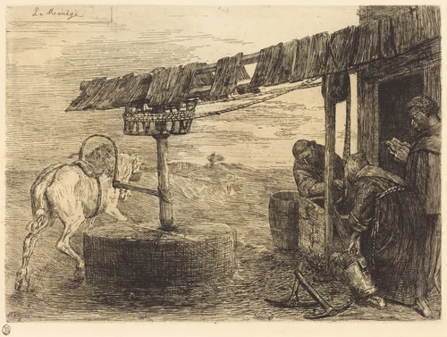 Horse-driven Mill (Le manege) by Alphonse Legros, print, 1837-1911