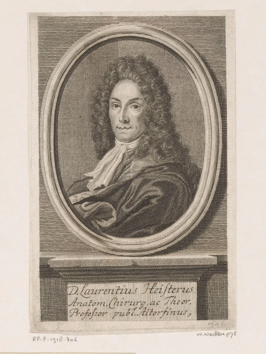 Portret van Lorenz Heister by Martin Bernigeroth, print, 1720