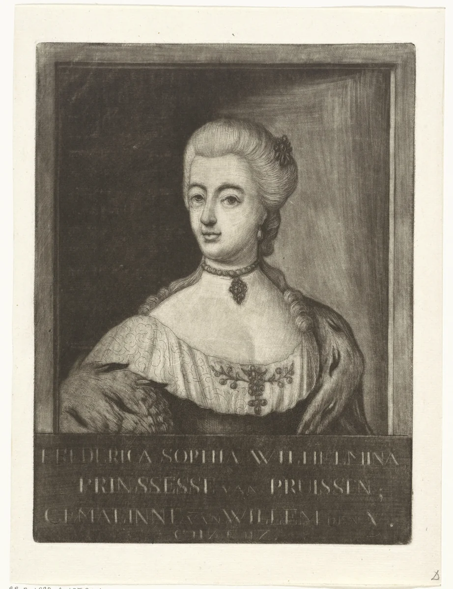 Portret van Wilhelmina van Pruisen by Rienk Jelgerhuis, print, 1770