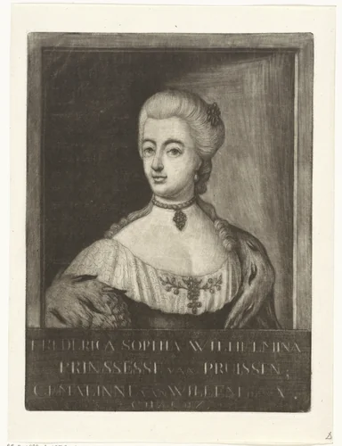 Portret van Wilhelmina van Pruisen by Rienk Jelgerhuis, print, 1770