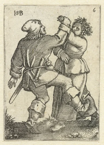 Dansend boerenpaar by Unknown, print, 1537