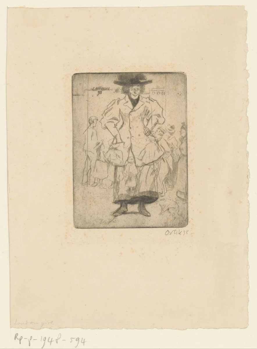 Vrouw in een drukke straat by Emil Orlik, print, 1898