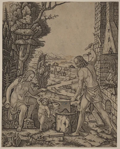 Vulcan, Venus, and Eros by Marcantonio Raimondi, print, 1508