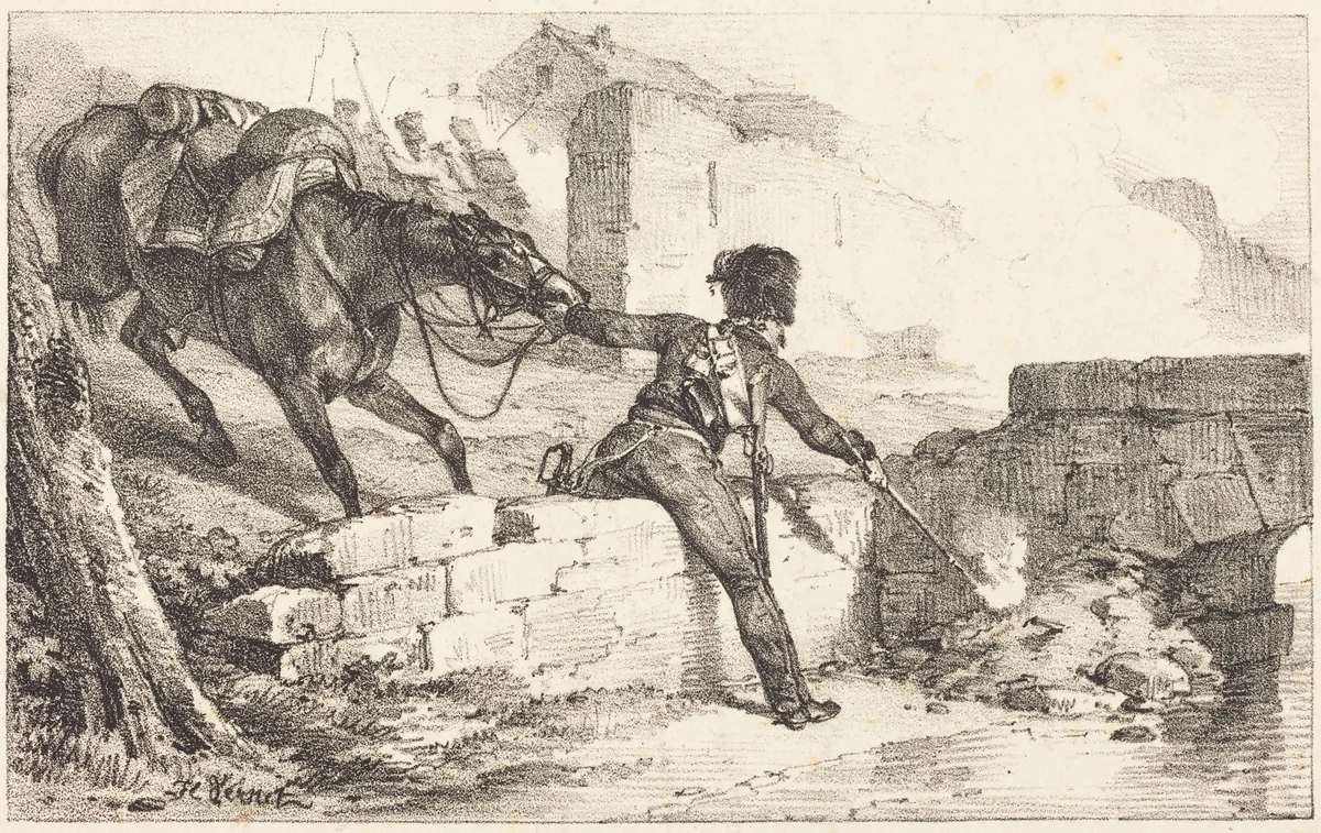 Artilleryman Lighting a Mine by Horace Vernet, print, 1789-1863
