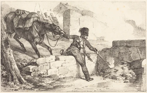 Artilleryman Lighting a Mine by Horace Vernet, print, 1789-1863