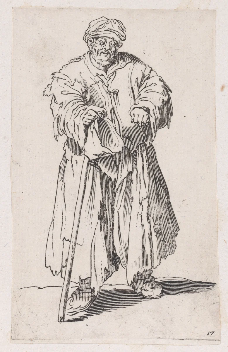 Reverse Copy of Le Mendiant Obèse aux Yeux Baissés (The Obese Beggar with Lowered Eyes), from Les Gueux suite appelée aussi Les Mendiants, Les Baroni, ou Les Barons (The Beggars, also called the Barons) by anonymous, print, 1625-1700