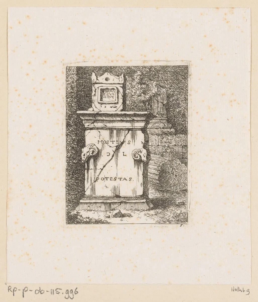 Altaar met twee ramskoppen by Johann Franz Ermels, print, 1651-1693