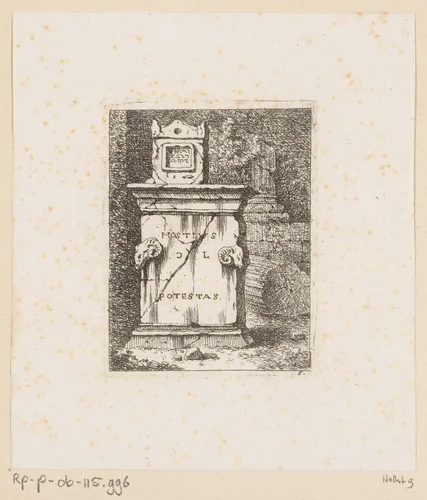 Altaar met twee ramskoppen by Johann Franz Ermels, print, 1651-1693