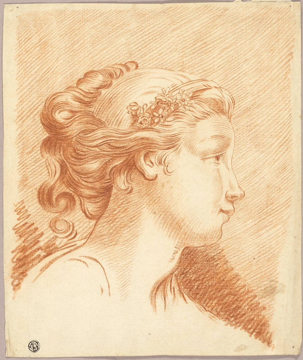 Head of Girl in Profile to Right by François Boucher, drawing, 1723-1770