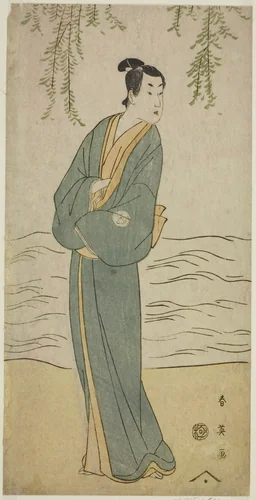 The Actor Segawa Kikunojo III as Chokichi in the Play Suda no Haru Geisha Katagi, Performed at the Kiri Theater in the First Month, 1796 by Katsukawa Shun'ei (勝川春英), print, 1791-1801
