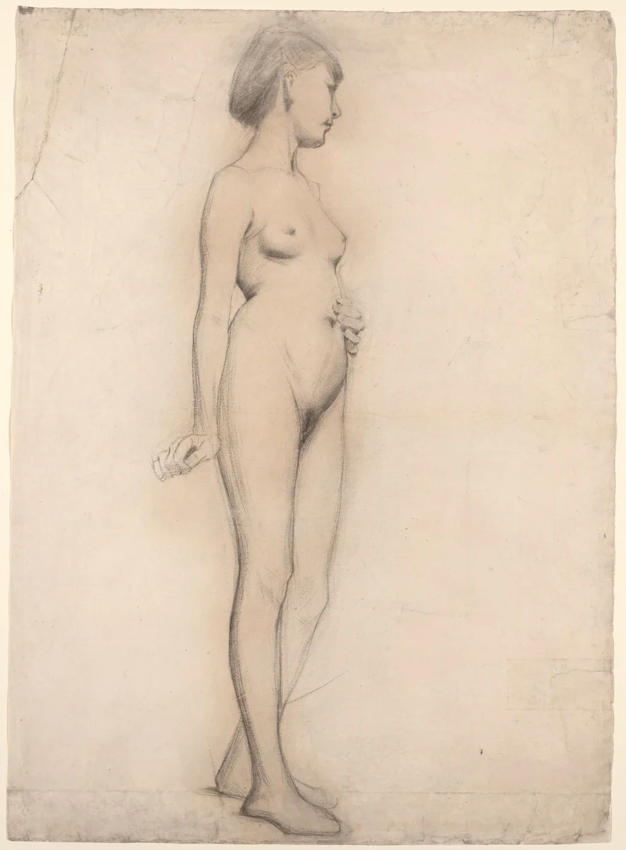 Standing Nude Girl by Thomas Hovenden, drawing, 1840-1895