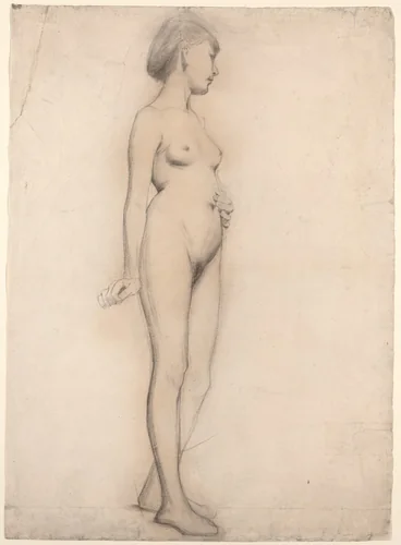 Standing Nude Girl by Thomas Hovenden, drawing, 1840-1895
