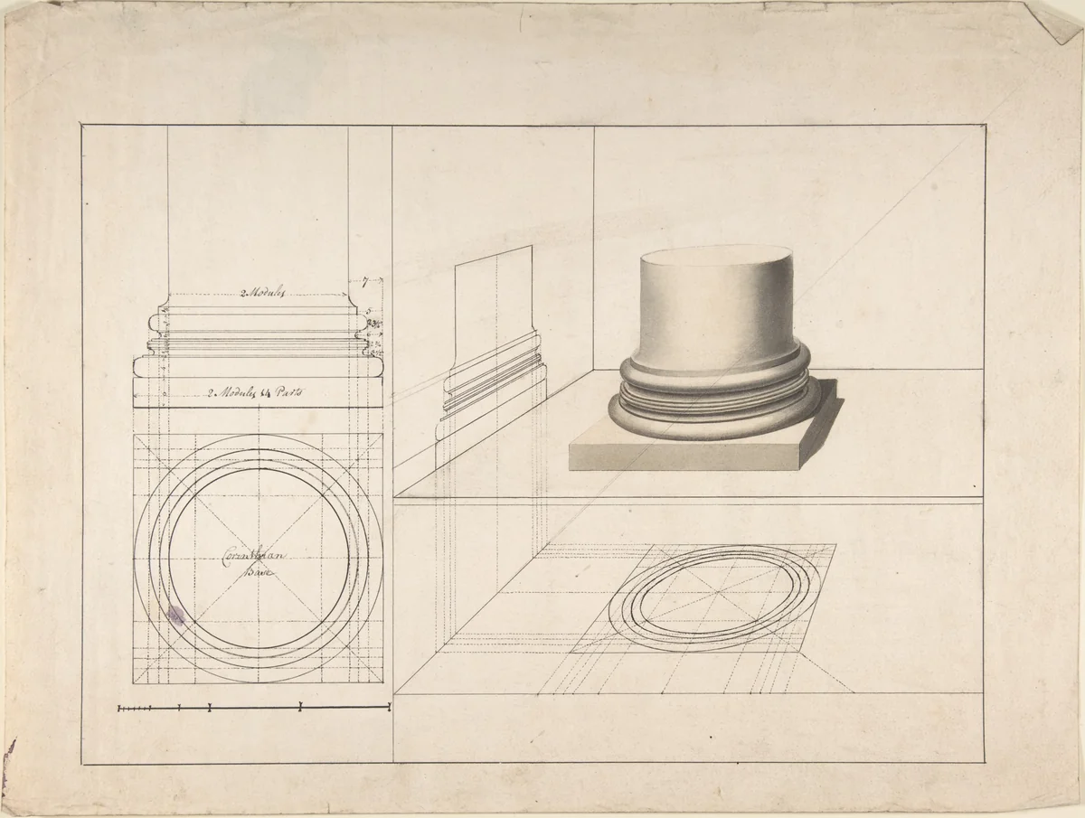 Projections of Columns by anonymous, drawing, 1700-1800