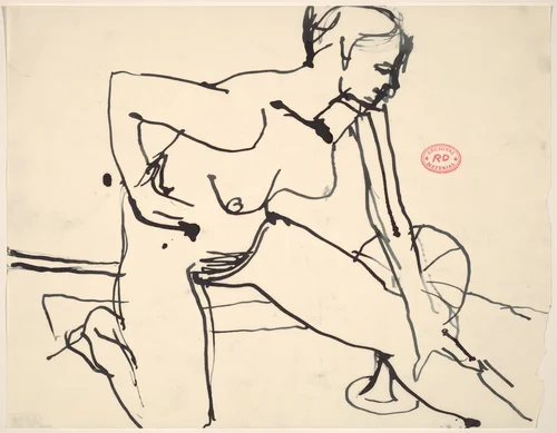 Untitled [female nude kneeling and stretching] by Richard Diebenkorn, drawing, 1955-1967