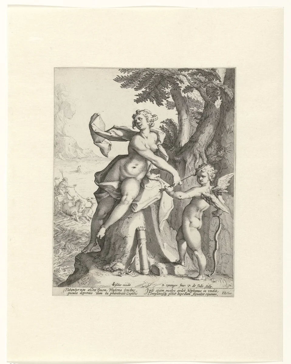 Landschap met Venus en Amor by Unknown, print, 1590-1632