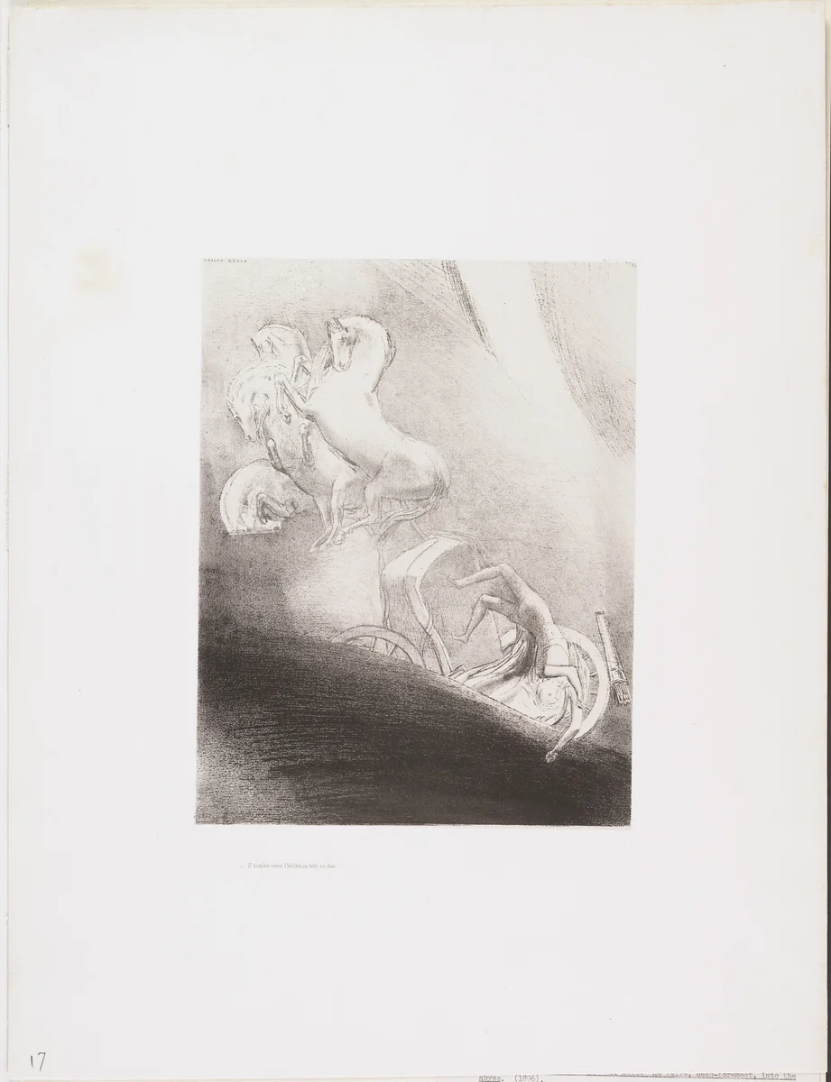 He Falls Head Foremost into the Abyss (Il tombe dans l'abîme, la tête en bas) from The Temptation of Saint Anthony (La Tentation de Saint-Antoine) by Odilon Redon, print, 1896