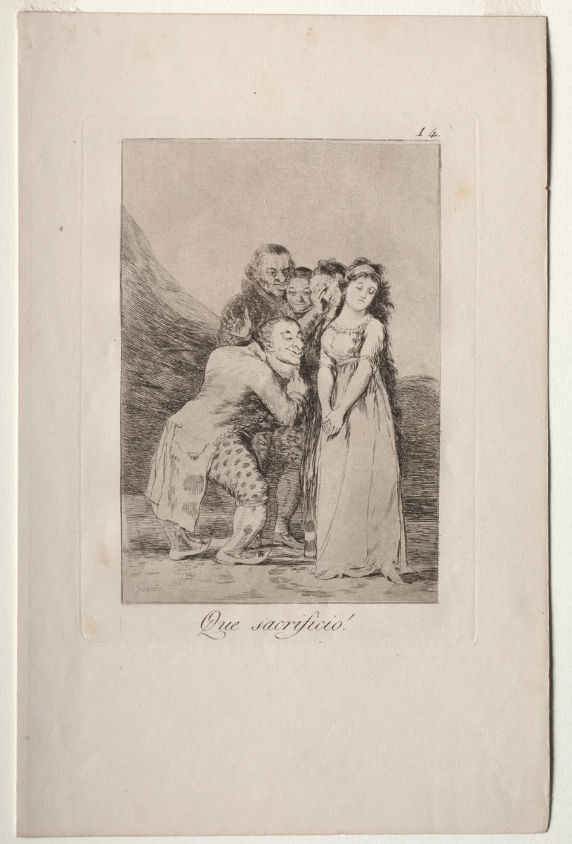 What a Sacrifice!, Plate 14 by Francisco de Goya, print, 1799