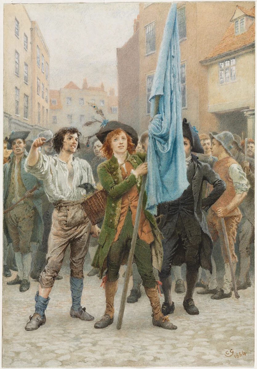 Barnaby Rudge Helping Lead the Gordon Riots by Charles Green, drawing, 1884