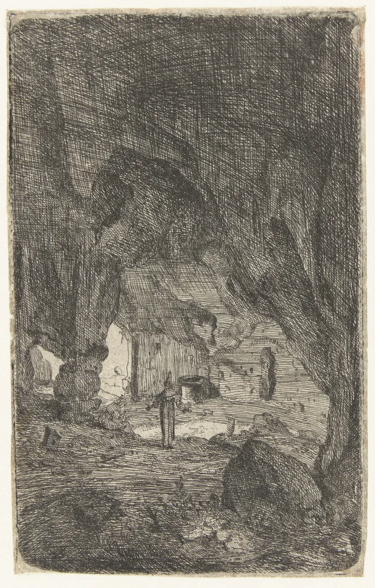 Interieur van een grot by Bartholomeus Breenbergh, print, 1639-1640