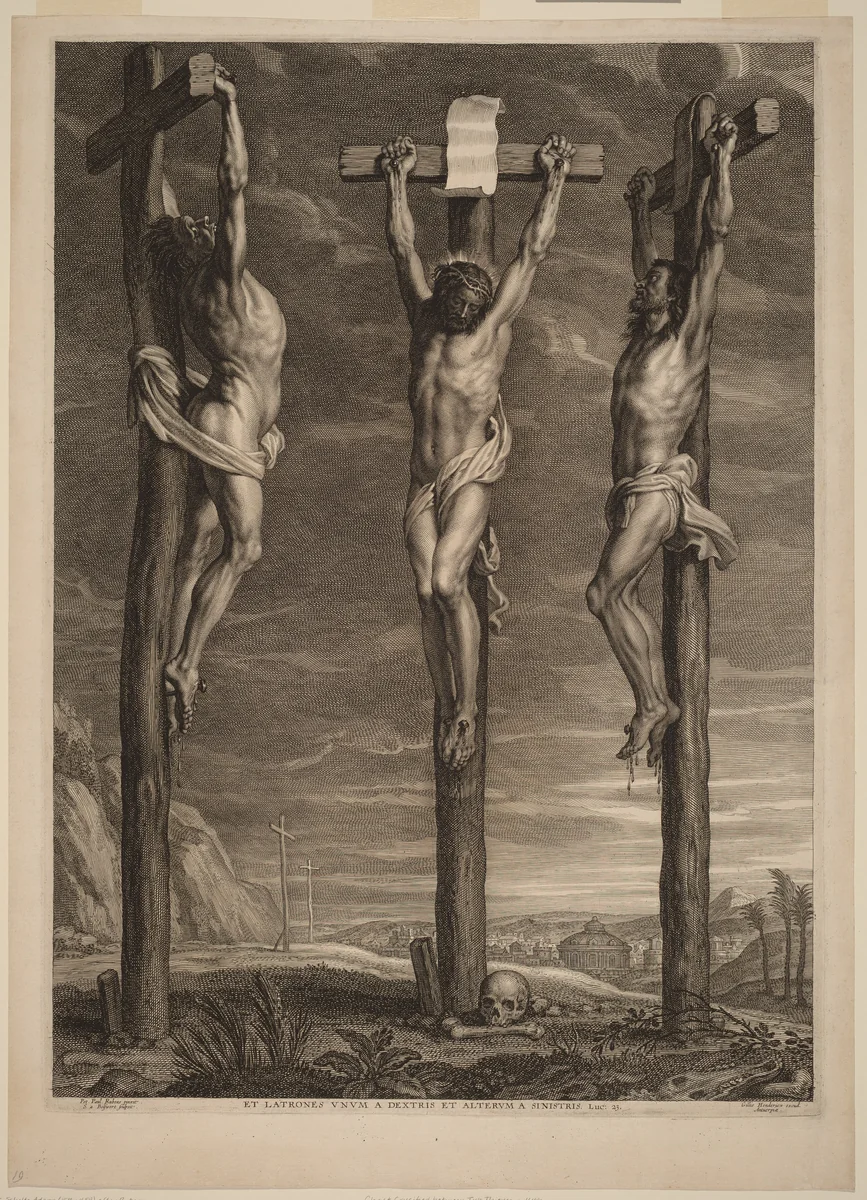 Christ Crucified between Two Thieves by Schelte Adams Bolswert, print, 1640-1659