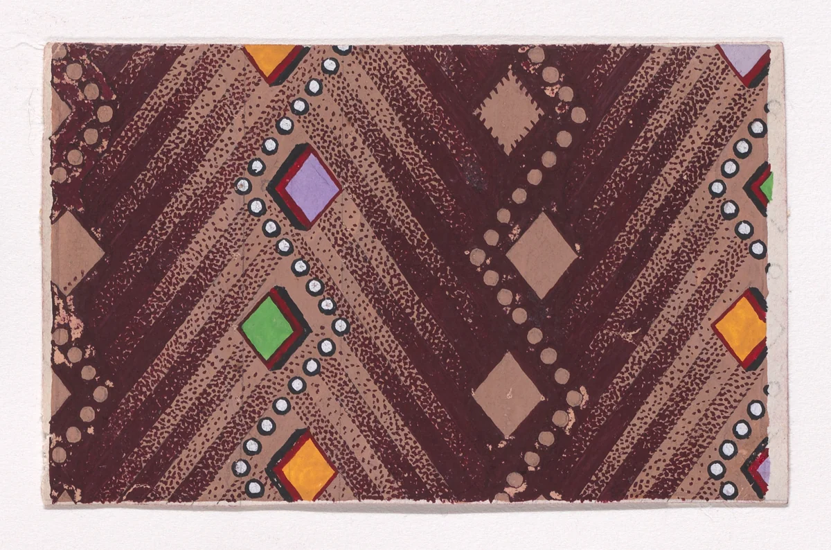 Textile Design with a Chevron Base Pattern and Vertical Strips of Lozenges and Pearls by anonymous, drawing, 1840